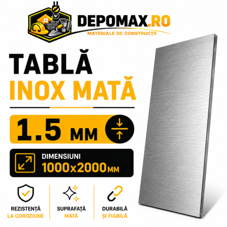 Tabla inox mata AISI 304 2B, 1.5 x 1000 x 2000 mm, 2 mp